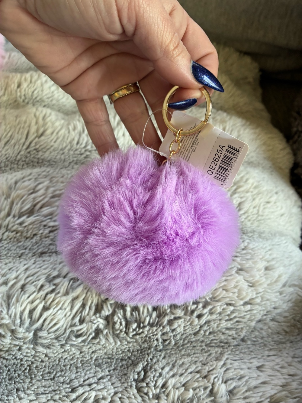 Lavender Faux Fur Pom Keychain/Charm with Gold Hardware